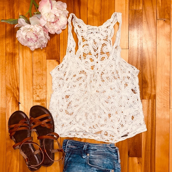 Abercrombie & Fitch White Crochet Lace Crop Tank - Picture 1 of 3